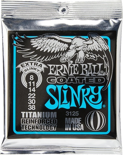 [749699131250] Ernie Ball Extra Slinky Coated Titanium RPS Electric Guitar Strings 8-38 Gauge
